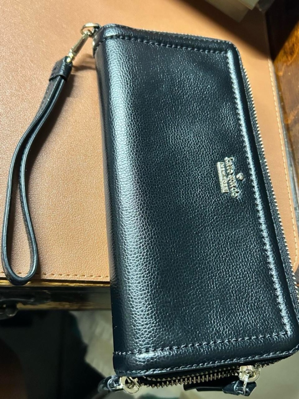 kate spade Black Leather Zip-Around Wristlet Wallet